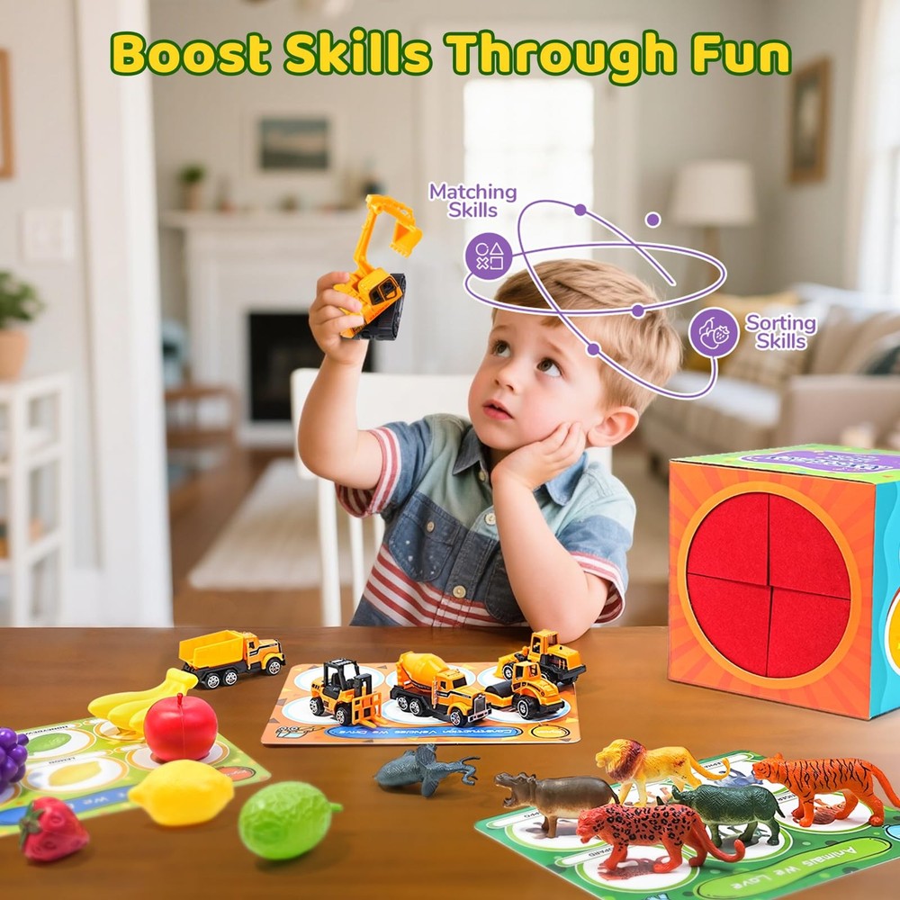JoyCat Sorting Toys for Toddlers – Sensory Play Box with 48 Sorting Objects, Mon