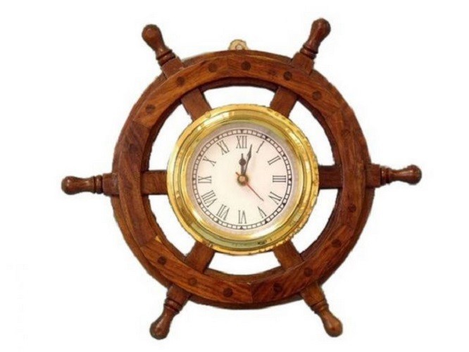 Deluxe Class Wood and Brass Ship Wheel Clock
