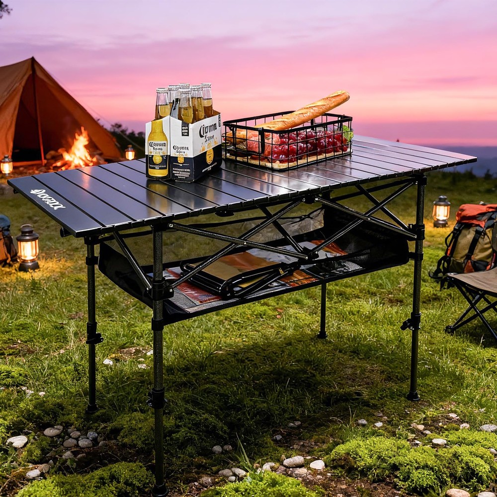 Camping Table Foldable, Height Adjustable Aluminum Roll Up Table with Easy Ca...