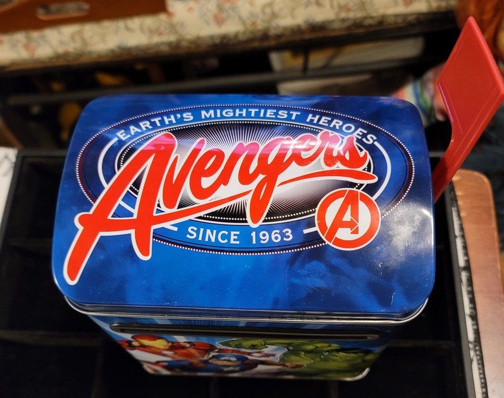 Marvel Avengers Tin Letter Box with Flag / Hinged Opening at Top