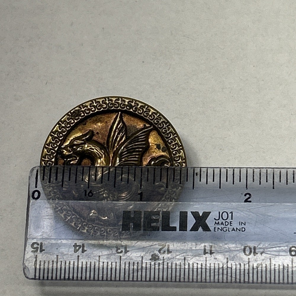 Antique Picture Button Mythological Creature Side View Dragon