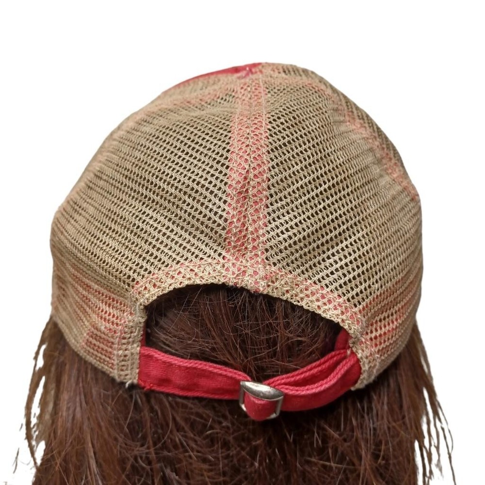 Budweiser Beer Football Hat Red Adjustable Strapback Distressed Cap Mesh
