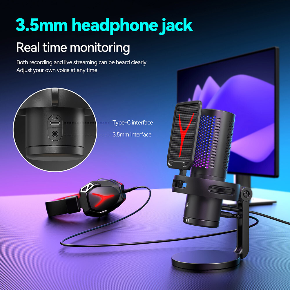 Gaming Microphone USB Computer Microphone for PC Mac PS4/5 Condenser Podcast RGB