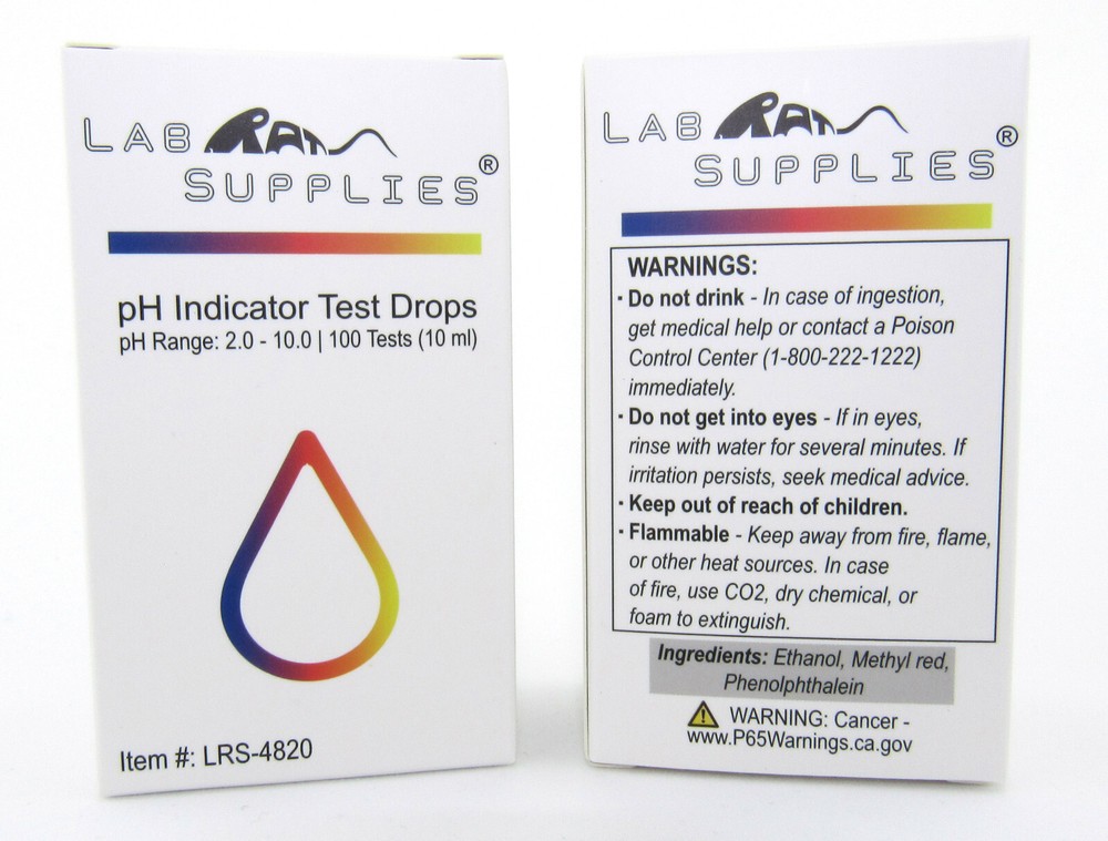 pH Indicator Test Drops, pH 2.0-10.0, 0.5 pH Intervals, 100 Tests
