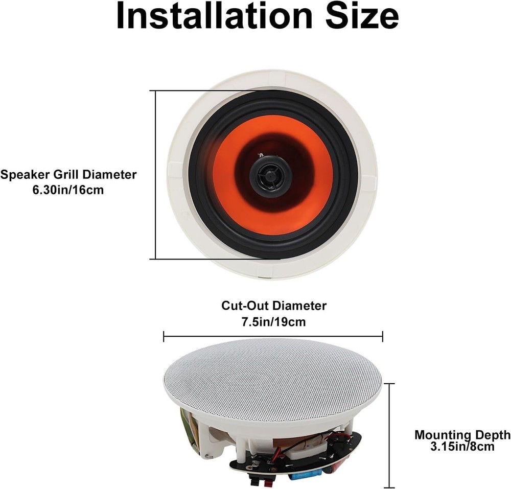 Herdio 6.5" Flush Mount Wired Ceiling Speakers (TOTAL 600W) for Kitchen 4PCS