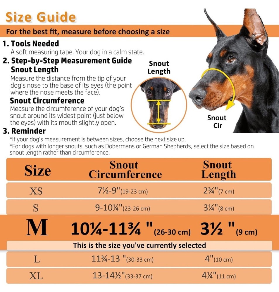 BARKLESS Dog Muzzle, Basket Muzzle for Biting, Chewing and Scavenging Size M