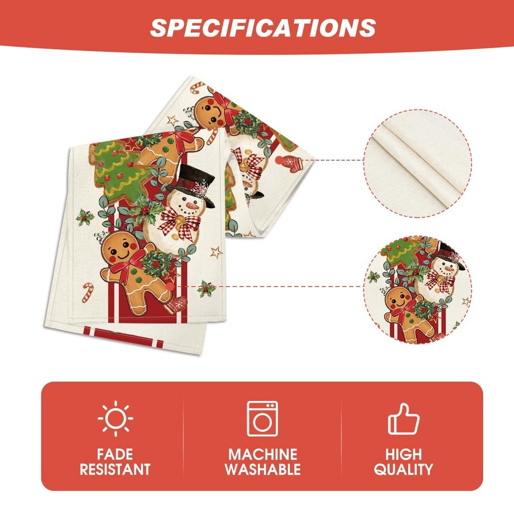 Christmas Decorations Gingerbread Snowman Tree Candy Table Runner Gift 13"x72"
