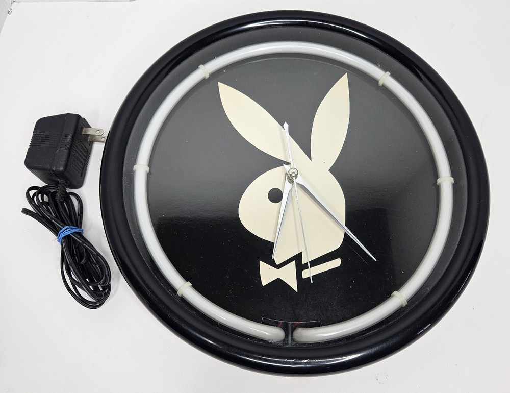 Vintage 12” Playboy Neon White Light Clock Works Tested