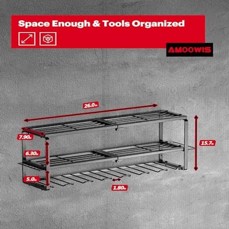 Garage Wall Mount Tool Organizer Rack Heavy Duty Metal Shelf Pegboard Workshop