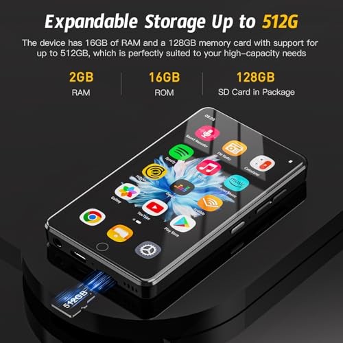 144GB MP3 Player with WiFi & Bluetooth, 4.02” IPS HD Touch Screen, MP4 Black