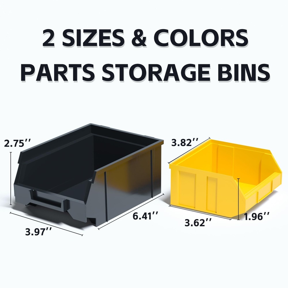 KJE 30PCS Wall Mounted Storage Bins, Plastic Tool Small, Large, Black, Yellow