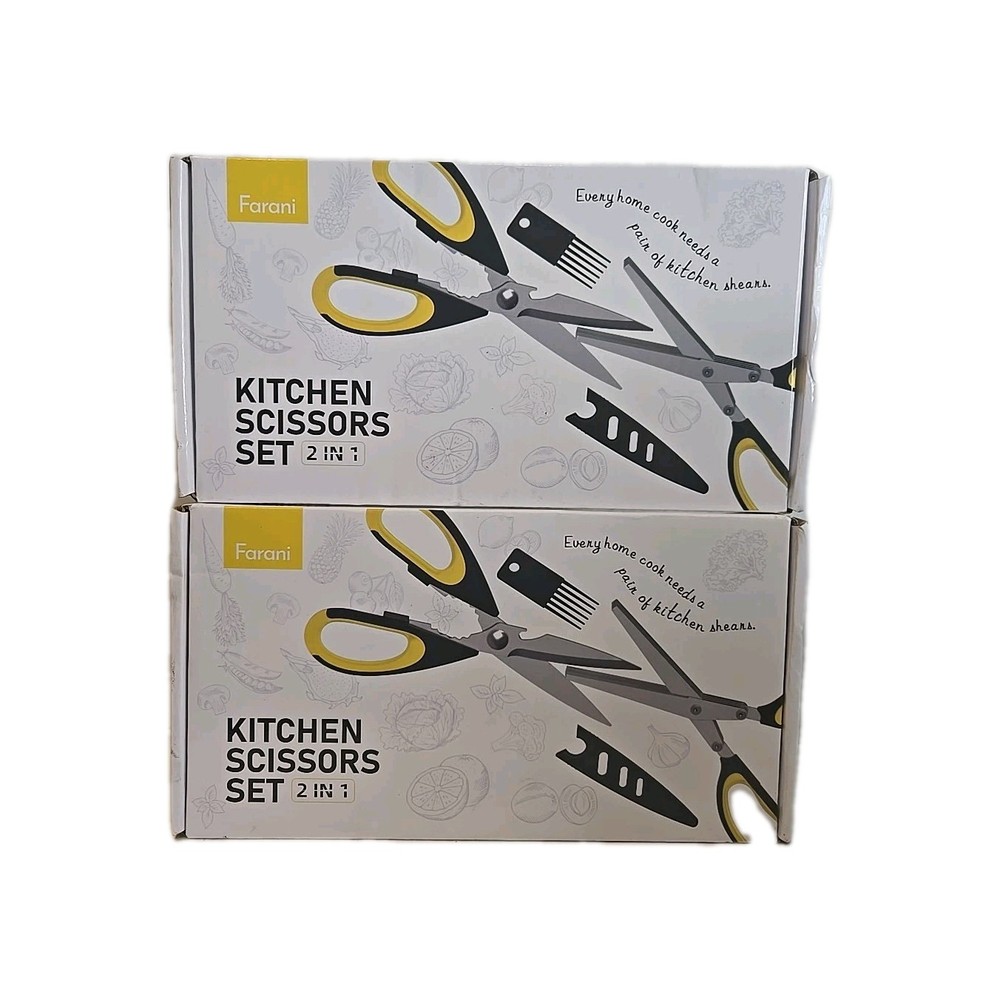 4 Pair (2 Boxes) Kitchen Scissors Set + Cover Herb Multipurpose Chopping Shears