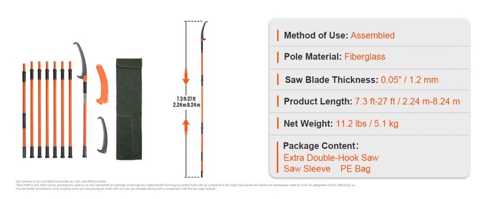 Manual Pole Saw Extendable Tree Pruner Sharp Steel Blade for Branches Trimming