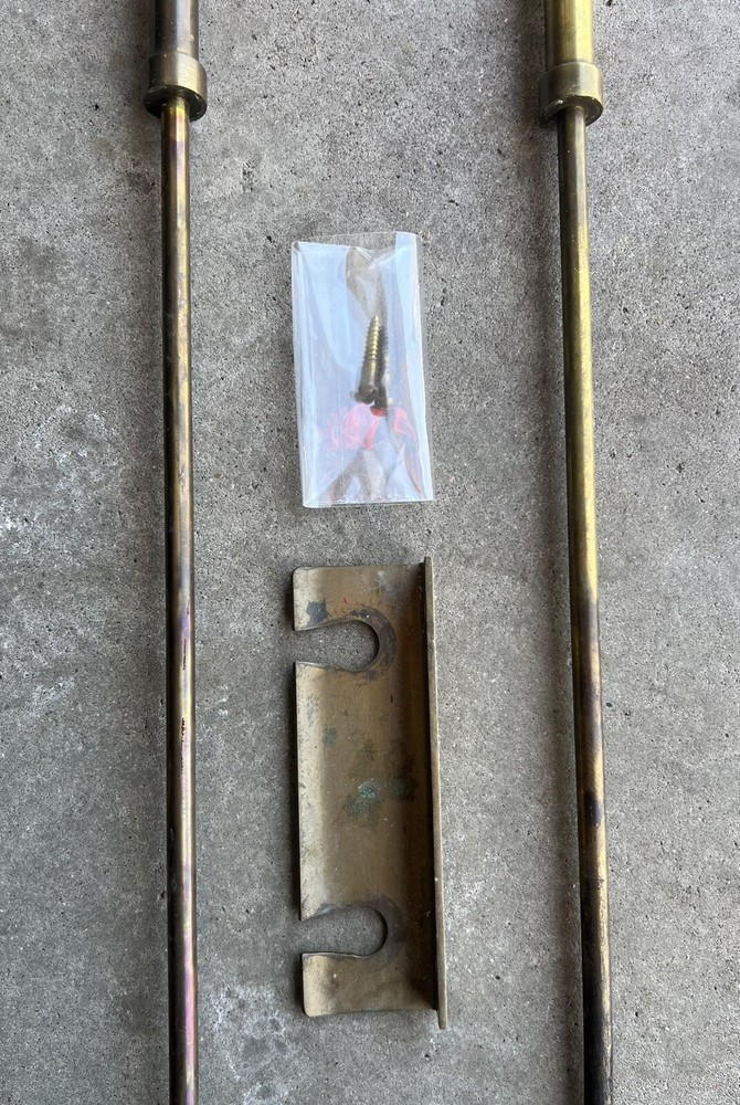 Vintage Mid Century Brass Wall / Brick Mounted Fireplace Tools / Hanger