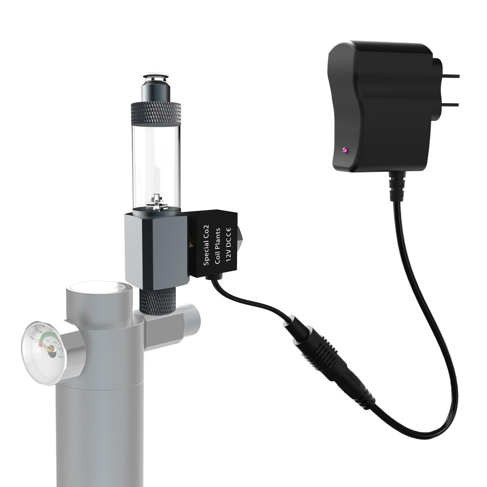 FZONE CO2 Solenoid Valve with Adapter for Desktop Aquarium System silver