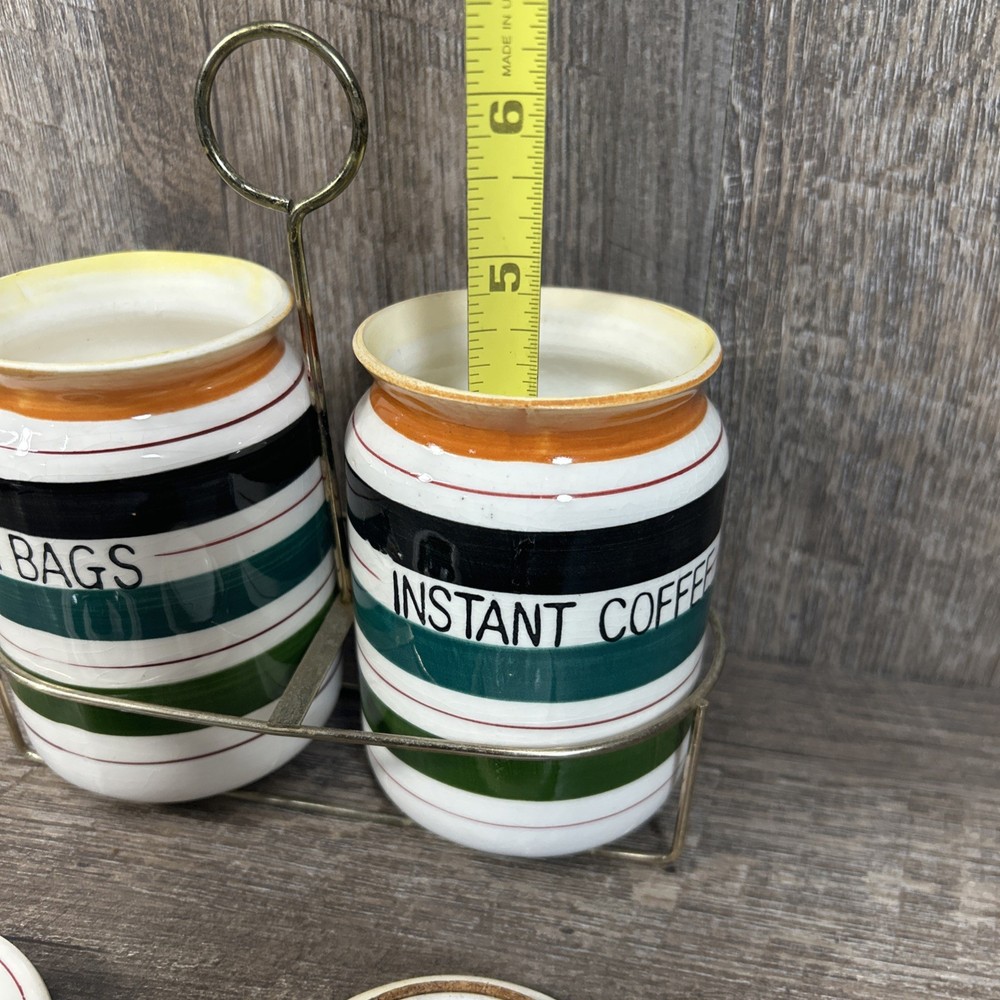 Really Cute Tea And Instant Coffe Ceramic Jars W/ Wire Carrying Cady