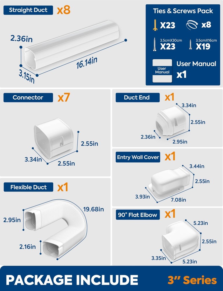 Central AC Line Cover, 13Ft Mini Split, Paintable PP, White