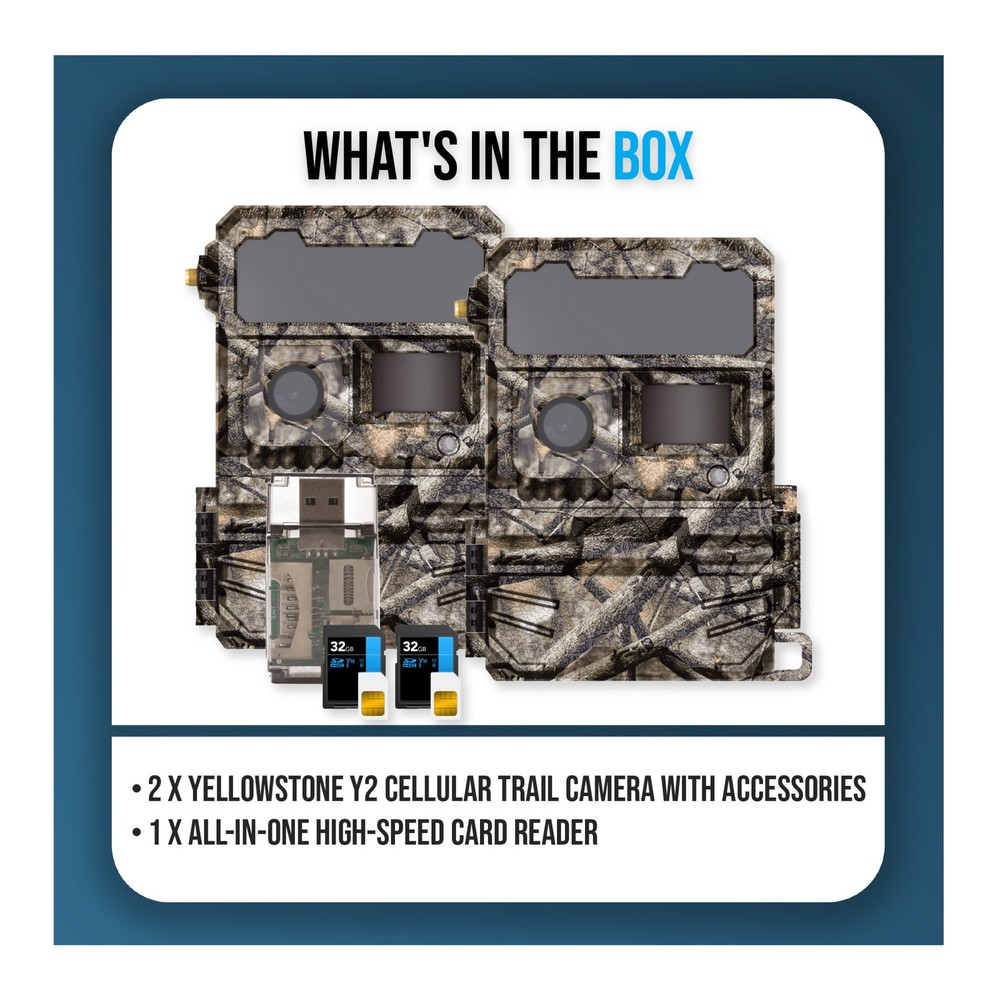 Yellowstone Y2 Trail Camera Bundle with Card Reader and Accessories (2-Pack)