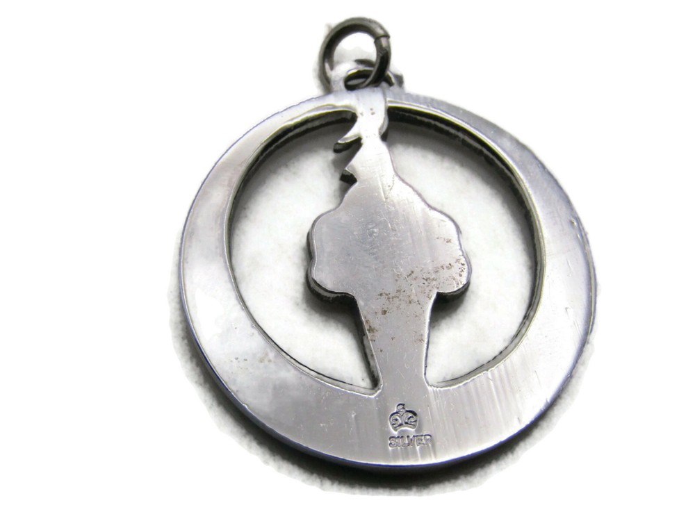 Person Wreath & Structure Necklace Charm Silver Tone