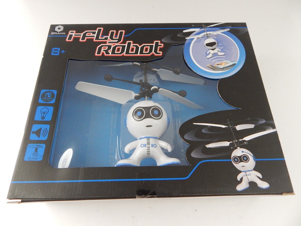 Braha i-Fly Helicopter Robot Infrared Sensor Hover Technology White/Blue New