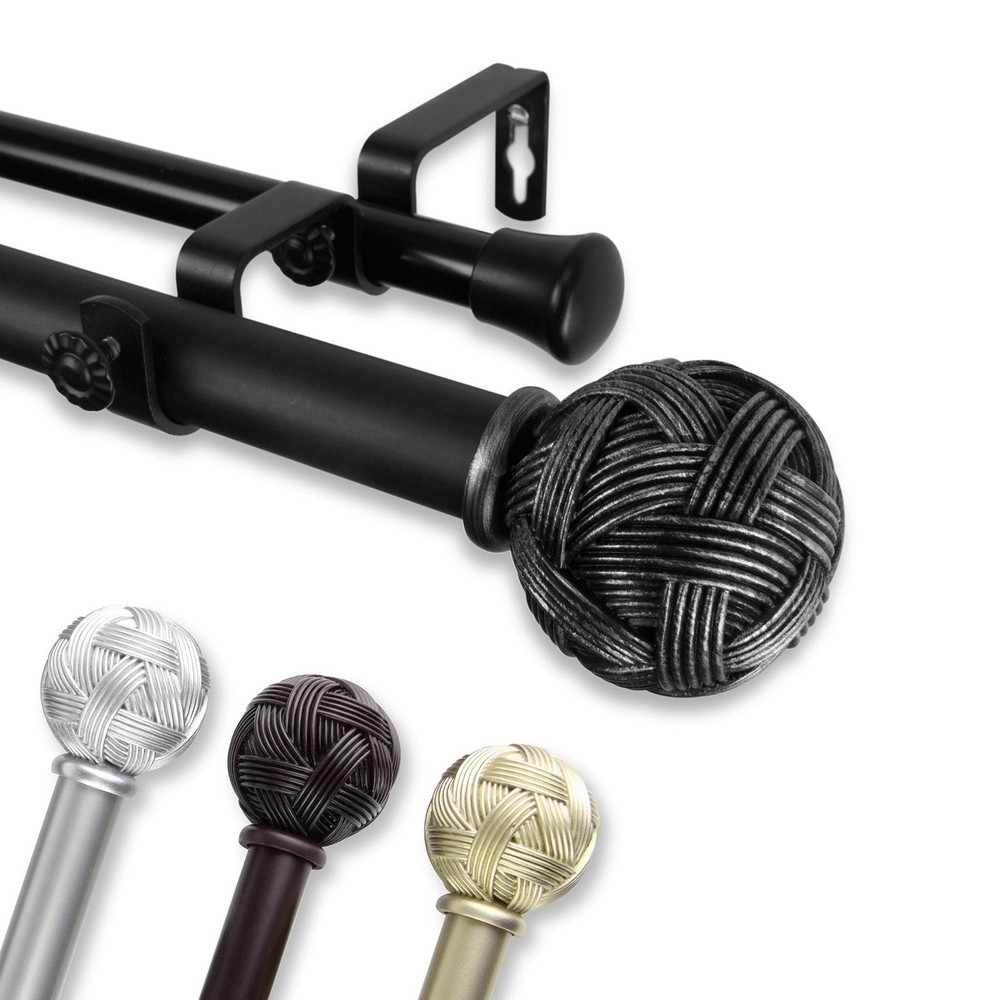 InStyleDesign Winona Adjustable Double Curtain Rod 120 Silver Finish