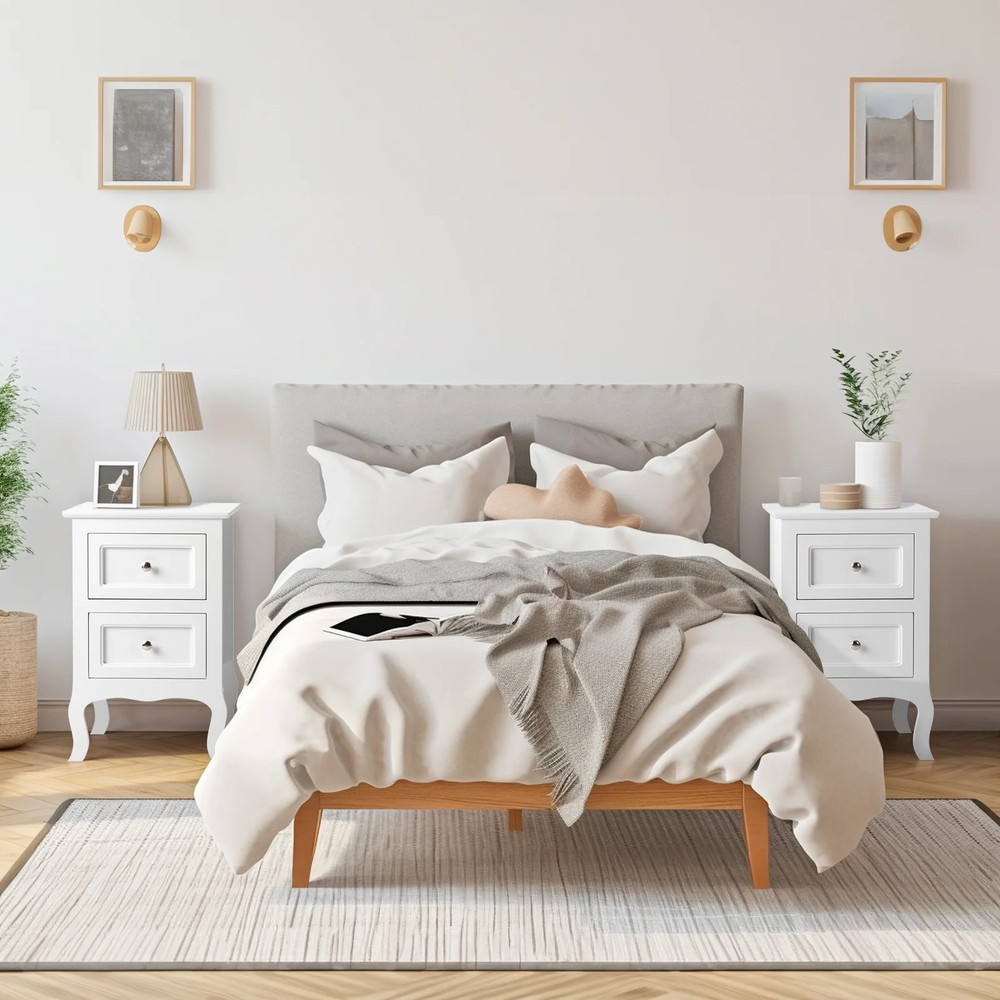 Set of 2 Nightstand, Side Table Night Table,White