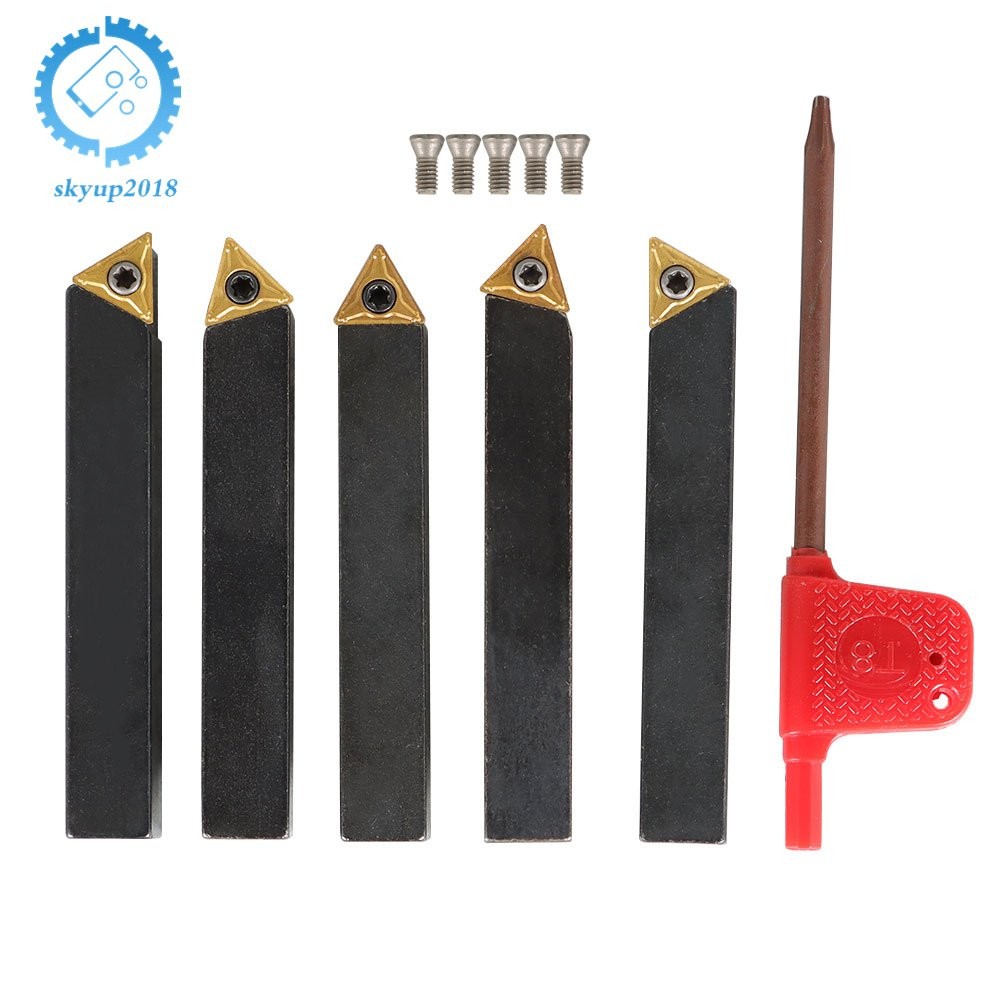 Indexable Carbide Insert Turning Tooling Bit Holder 5Pcs 3/8" Set For Lathe