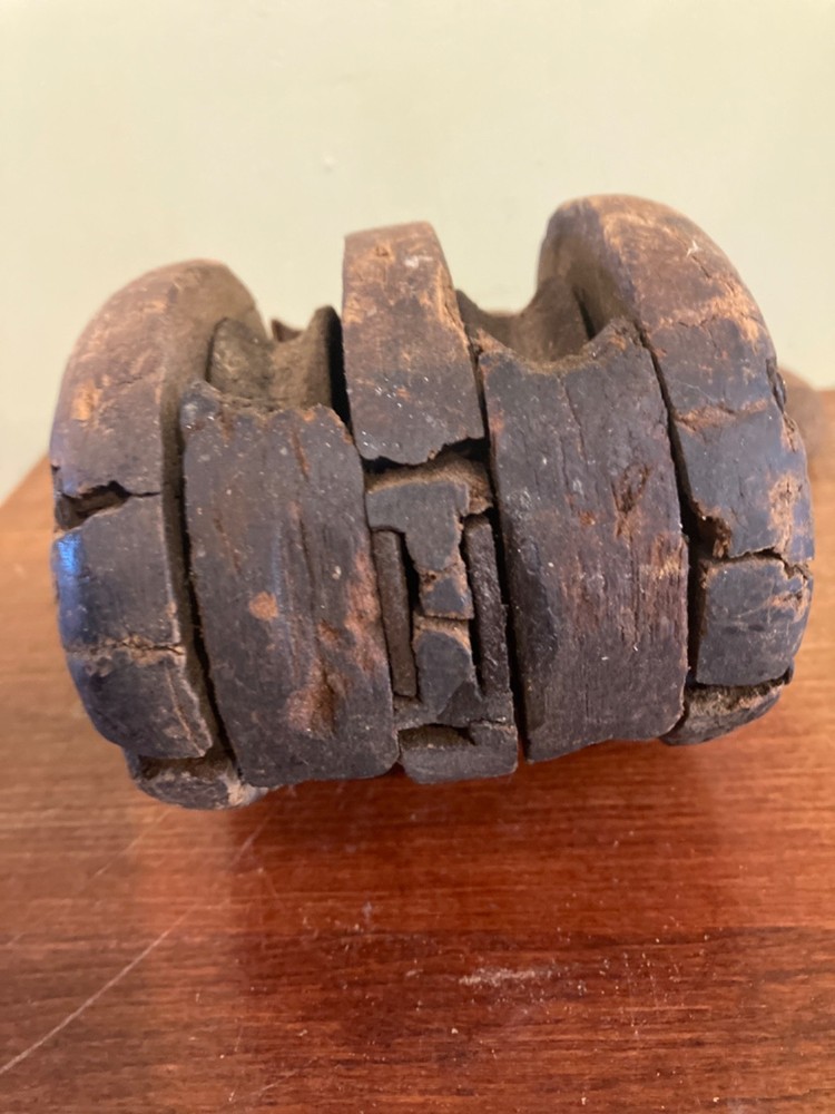 Primitive Iron Hook/ Wood Double Pulley Maritime Ship Barn Tool- Hand Made