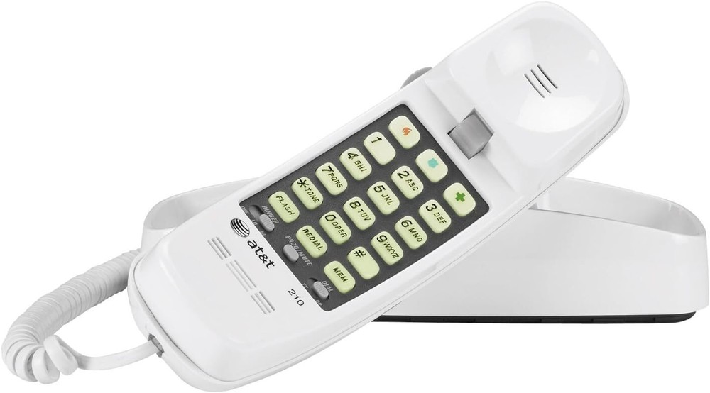 AT&T 210 Basic Trimline Corded Phone, No AC Power Required, White