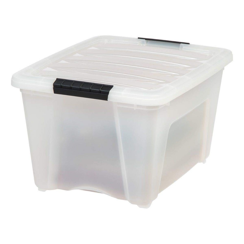 IRIS USA 32 Qt Stackable Plastic Storage Bins with Lids, 6 Pack 32 Qt, Pearl