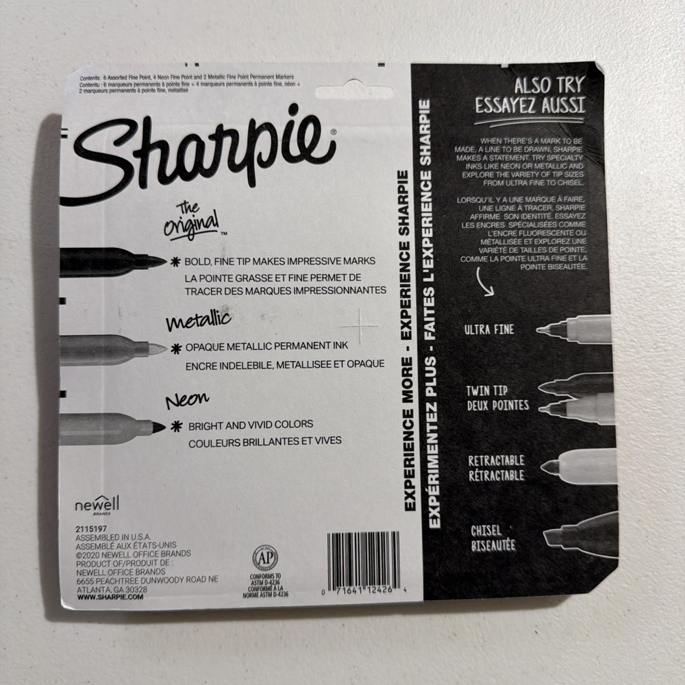 Sharpie Permanent Markers, Fine Point, Assorted Bold Colors, 12 Count
