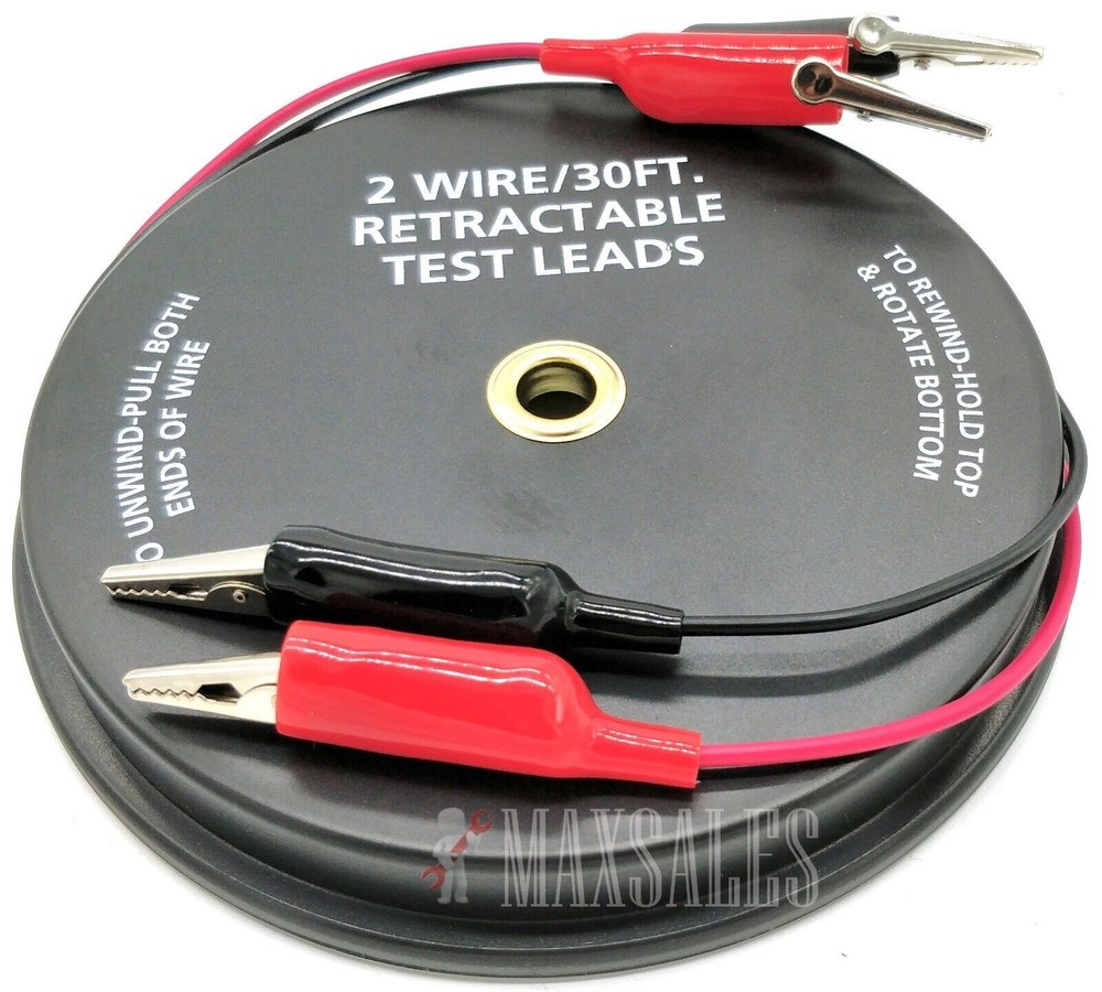 2 Wire 30 FT Retractable Test Leads 18 Gauge Alligator Clips Electrical Testing