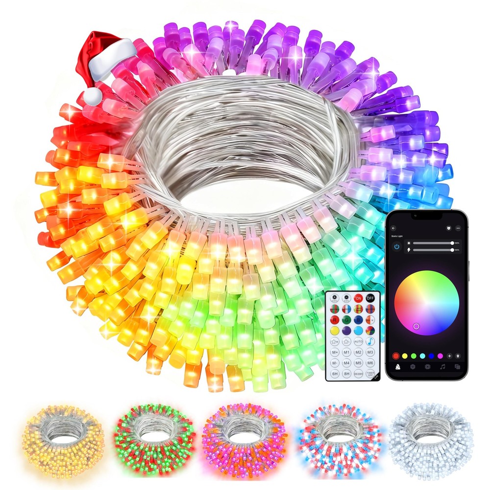echosari Christmas String Lights, 100 LED Smart 33 Ft, 33Ft Clear Cable
