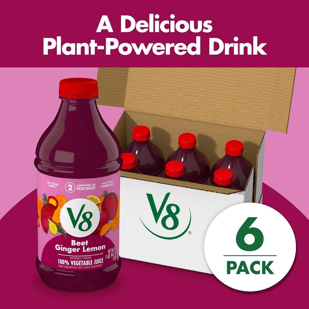 V8 Beet Ginger Lemon 100% Vegetable Juice, Naturally Flavored From Concentrate