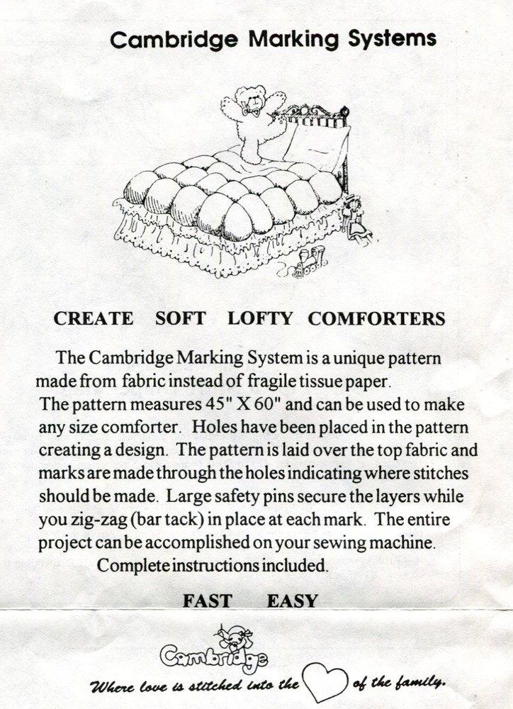 Cambridge Marking System TULIPS Fabric Template Machine Tack Crib Comforter