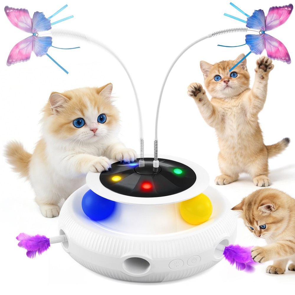 Cat Toy,3-in-1 Automatic Interactive Electronic Moving Ambush Feather,Track Ball