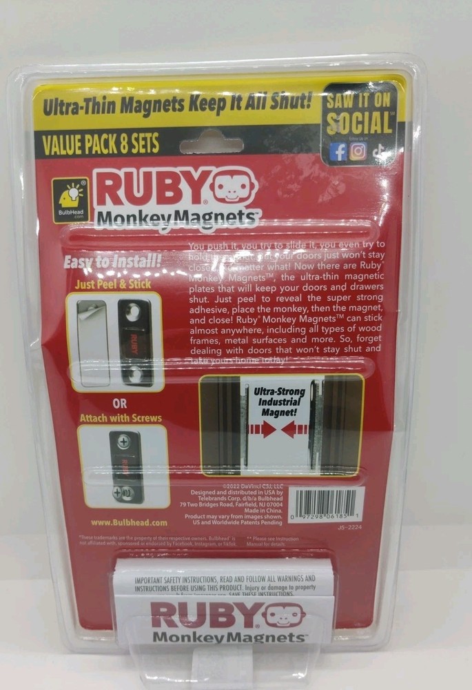 Ruby Monkey Magnets Ultra-Thin MAGNETIC *8 Plate Sets* Keeps It All Shut.
