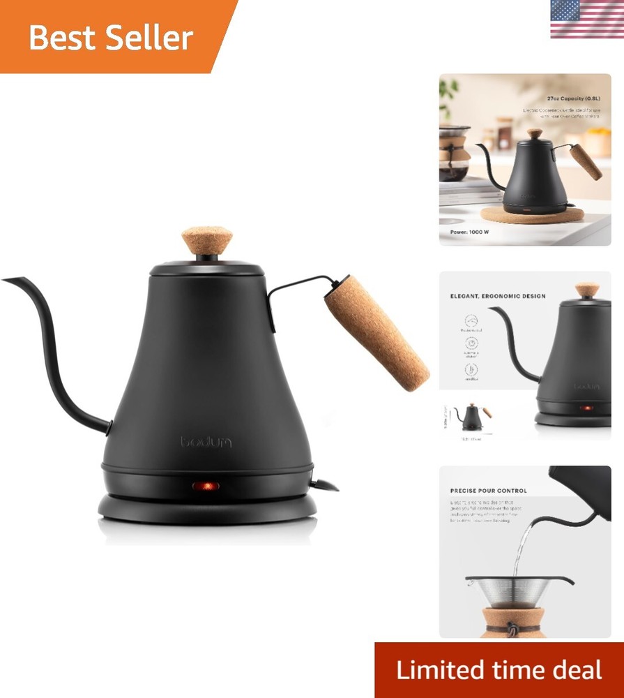 Matte Black Electric Gooseneck Kettle - Ergonomic Design, Perfect for Pour Over