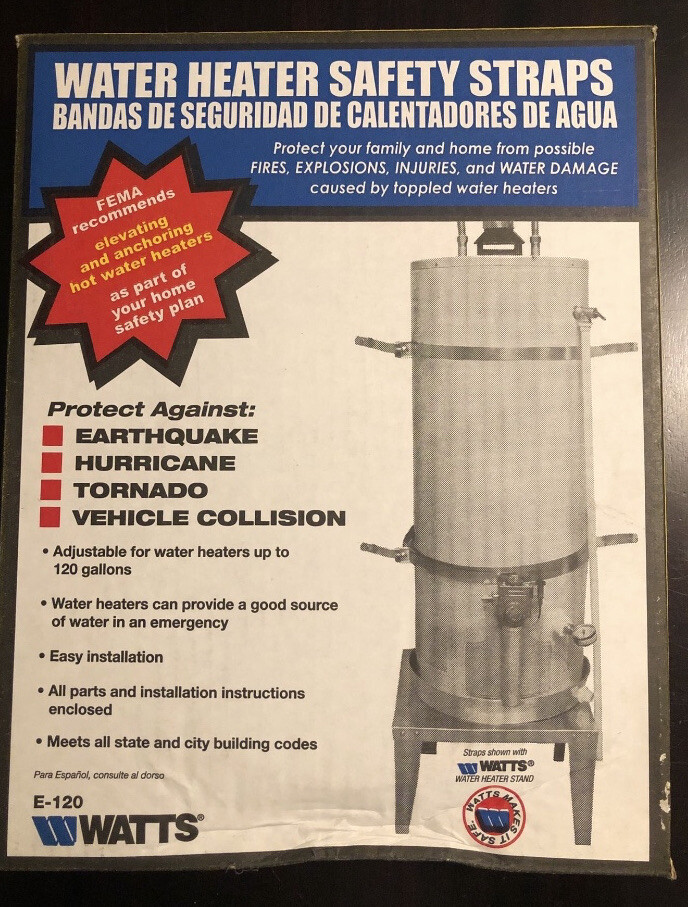 Double Hot Water Heater Safety Straps, Watts E-120 Adjustable To 120 Gallon Size