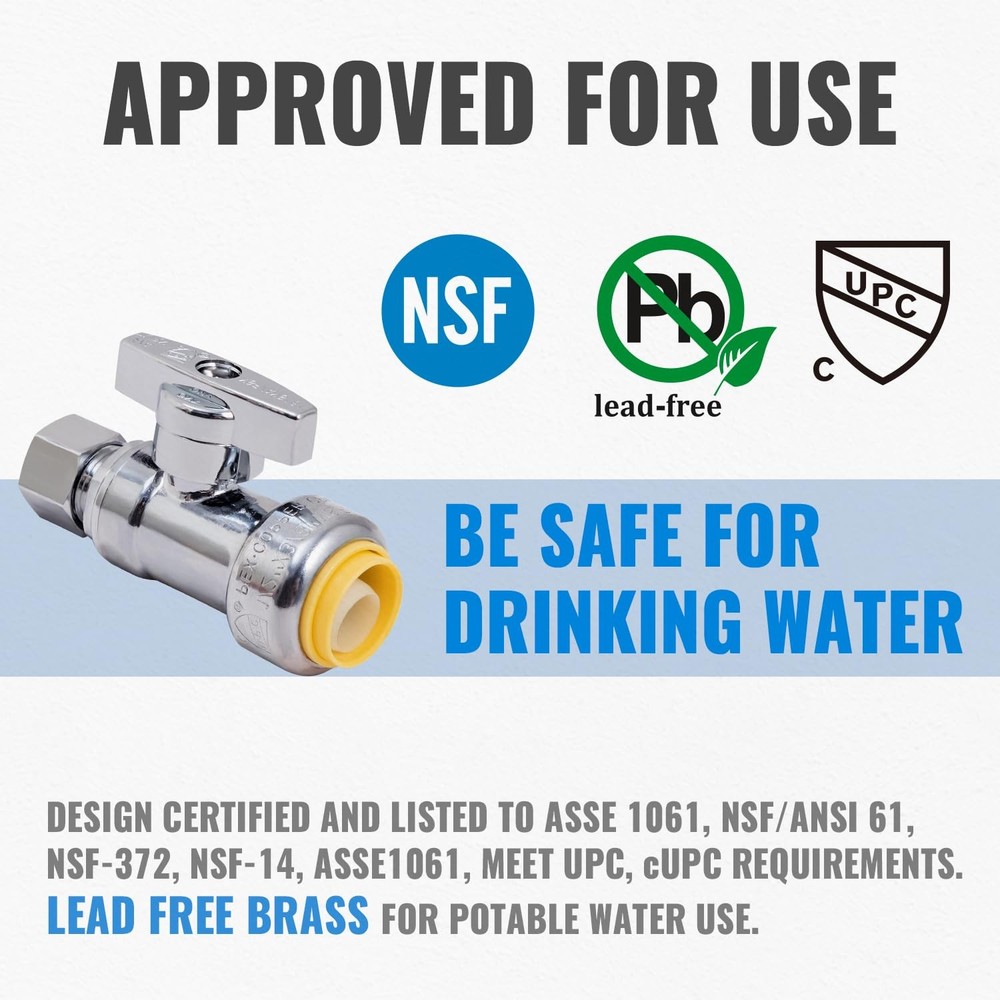 Straight Stop Valve, 2-Pack 1/2" x 3/8" Comp., 2 Pack