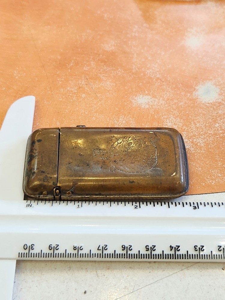 Antique Embossed TURTLE Vesta Case MATCH SAFE with Loaded Trigger Open Button