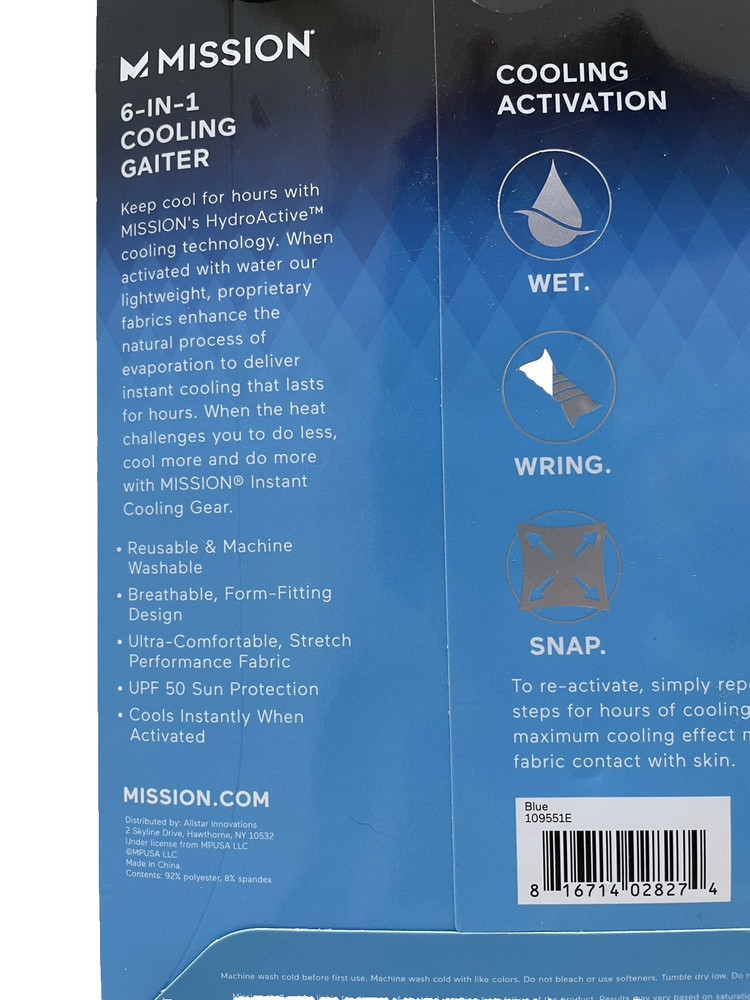 Mission 6-In-1 Cooling Gaiter - Breathable Face & Neck Coverage Blue