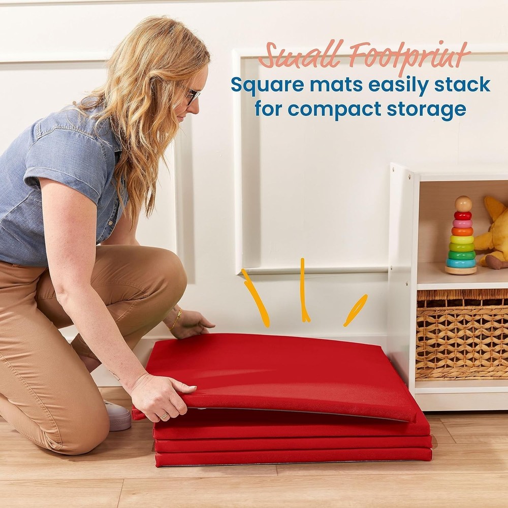 ECR4Kids SoftZone Play Mat 4 Pack 48x48 Foam Activity Mat Red