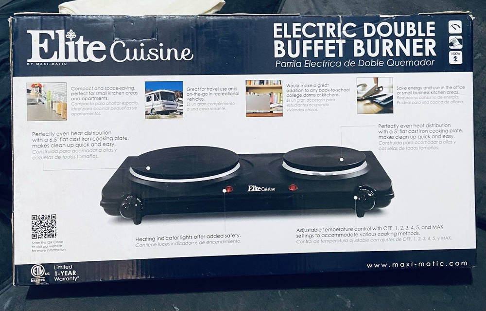 Elite Gourmet Electric Double Buffet Burner (NEW)