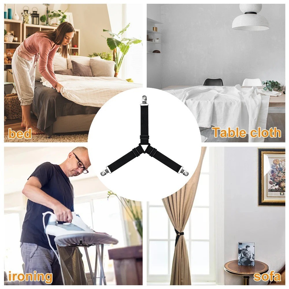4 Pack Bed Sheet Holder Straps Adjustable Fitted Sheet Clips Corner Grippers