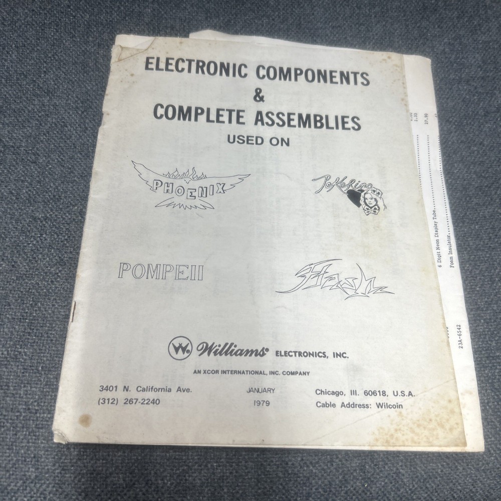 Williams ELECTRONIC COMPONENTS & COMPLETE ASSEMBLIES Manual - good used original