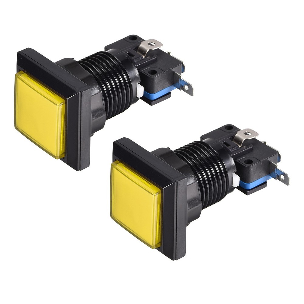 Game Push Button 34x34 Square 12V LED Illuminated Push Button Switch Yellow 2pcs