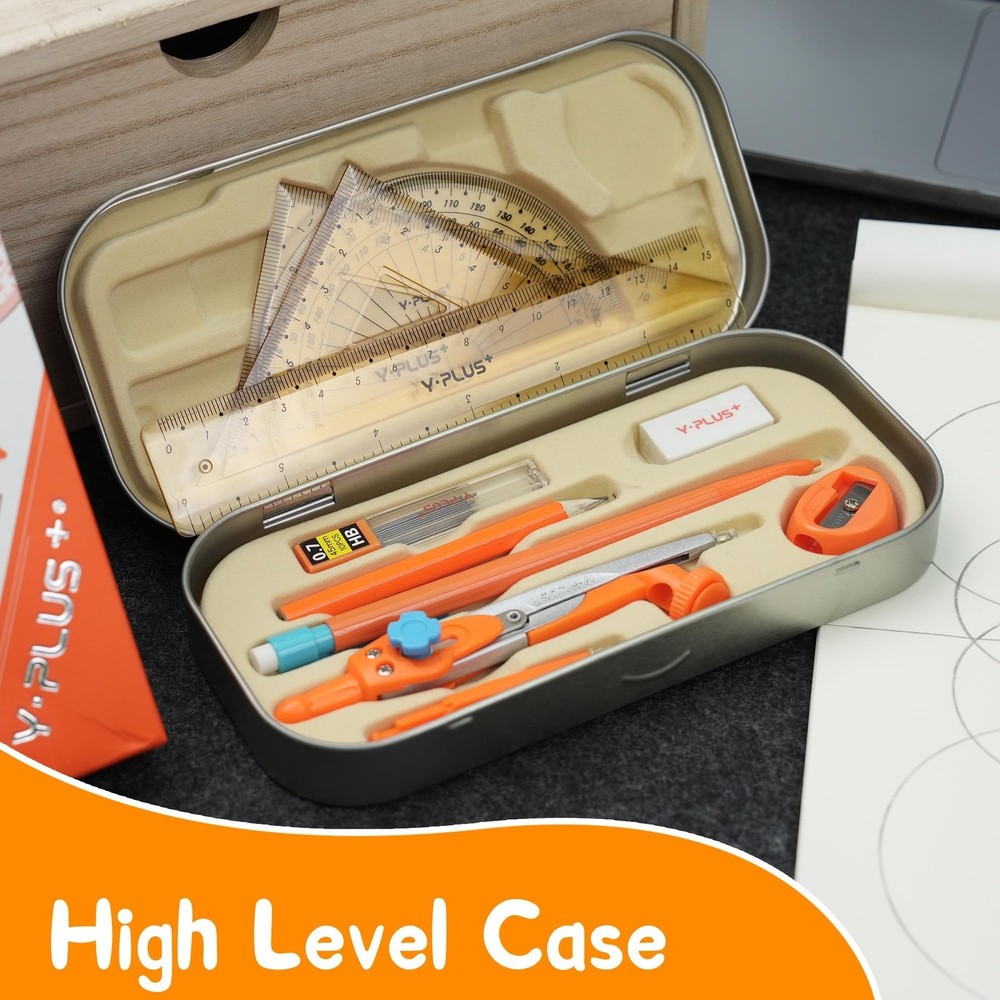 Geometry Set for Students, Math Protractor Compass with Rulers Mechanical Pen...