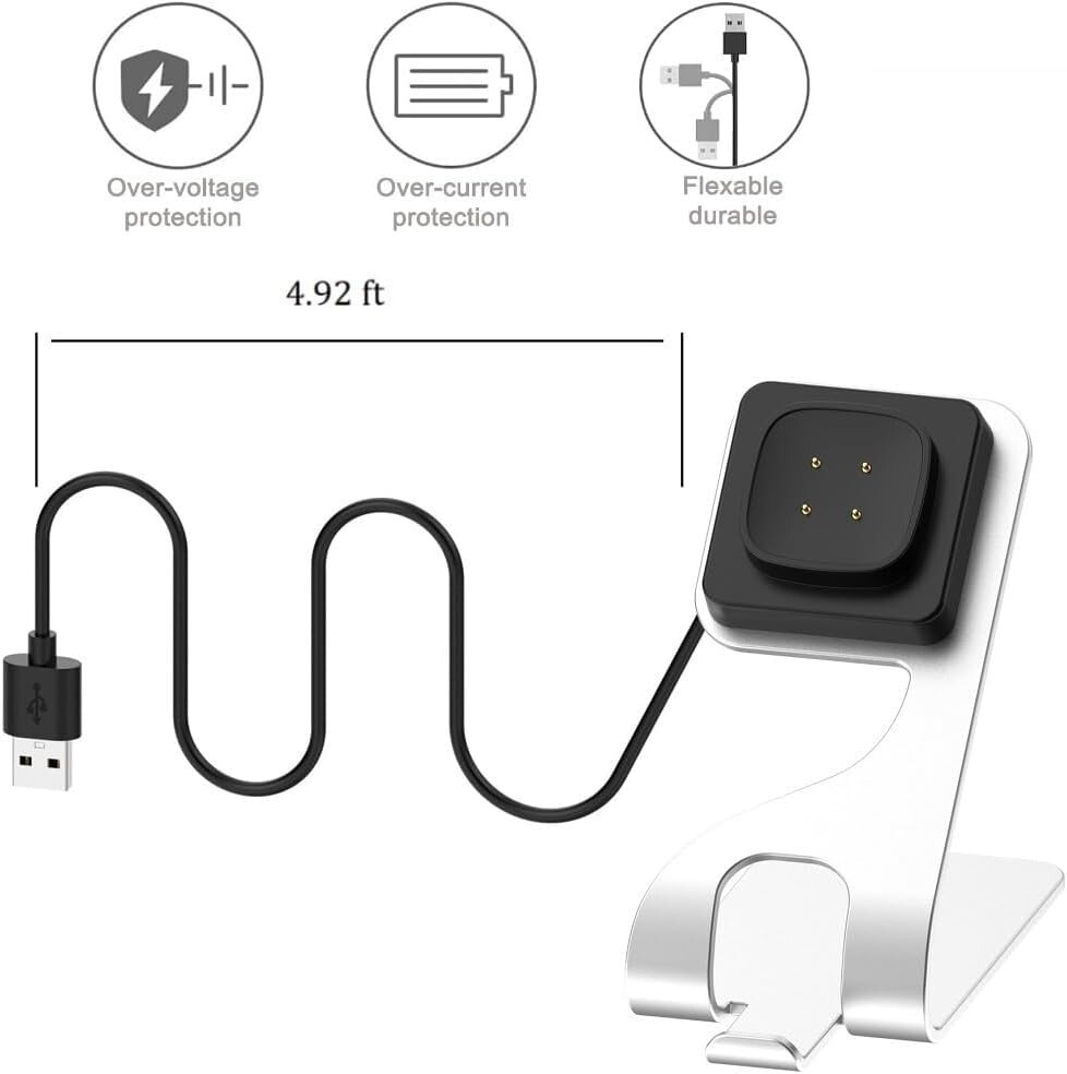 SMARTWATCH CHARGING DOCK (SILVER) for FITBIT VERSA 3 4 SENSE 2 New In Box