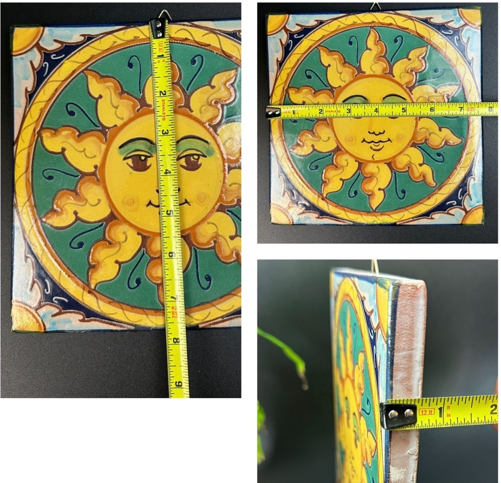 Square Sun Italy Signed Wall Art Tile Terra Cotta Pottery